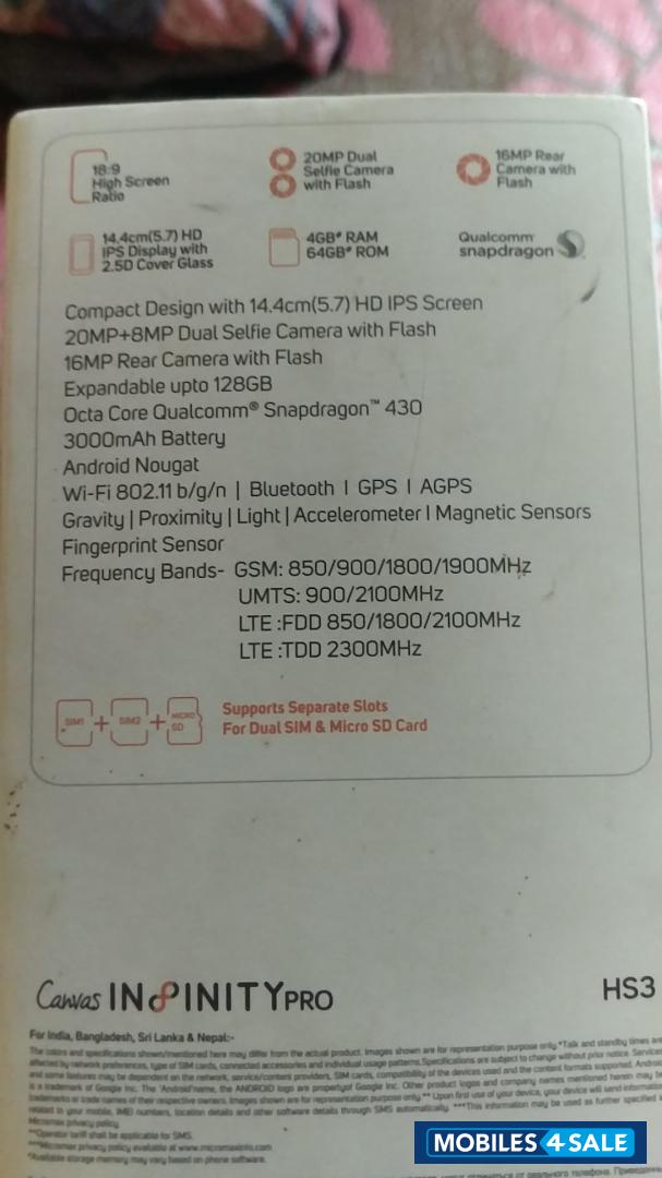 Micromax  Infinity pro 4.64 gb