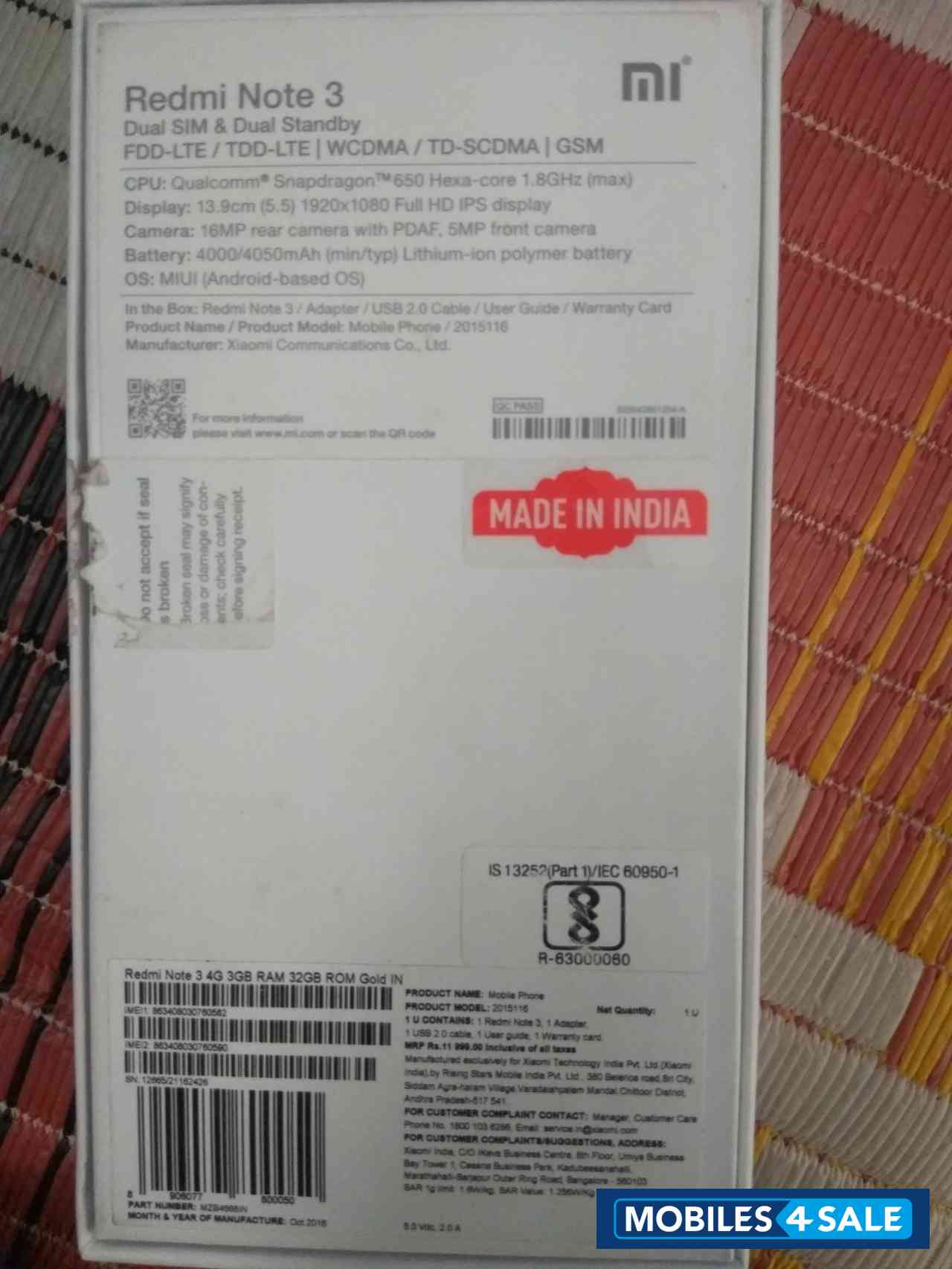 Gold Xiaomi Redmi Note 3