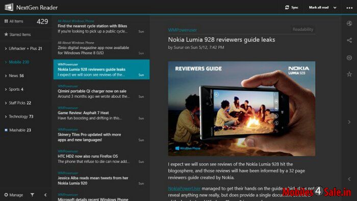 Nextgen Reader App for Windows Phone